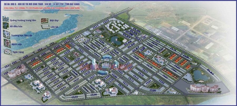 Sơ đồ phân lô và tiện ích khu đô thị Đình Trám Sen Hồ: biệt thự, liền kề, trường học, bệnh viện